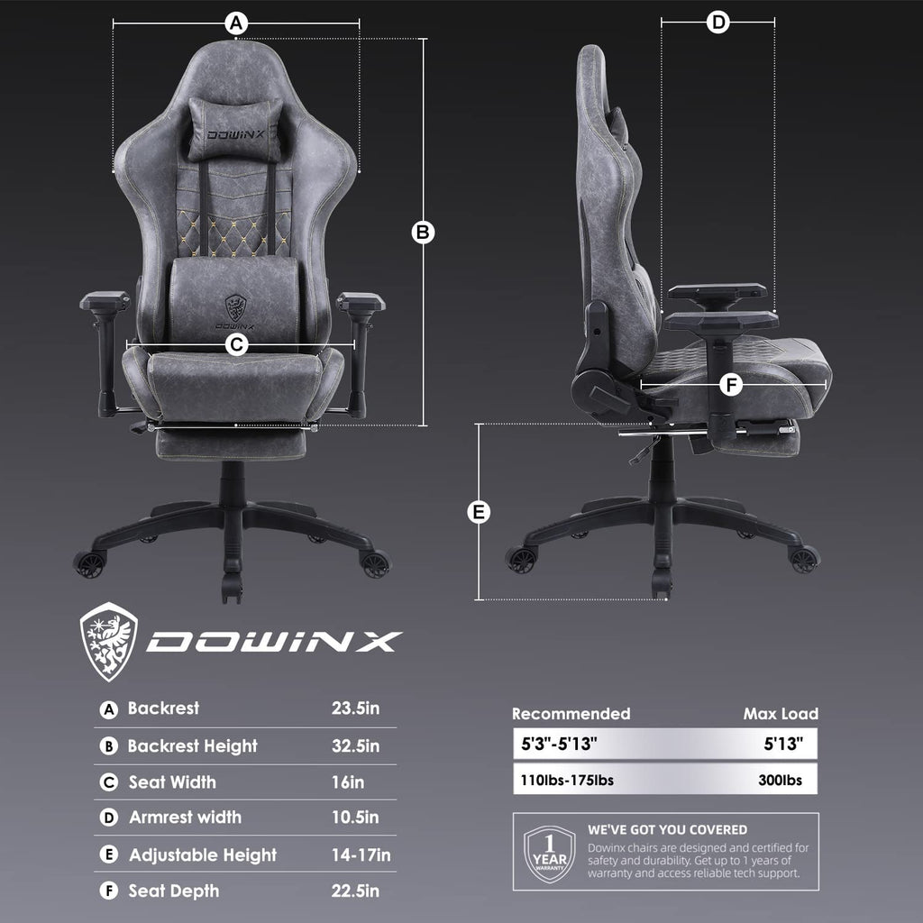 Dowinx 6689S Gaming Office Chair Ergonomic Racing Style-Grey – DOWINX ...