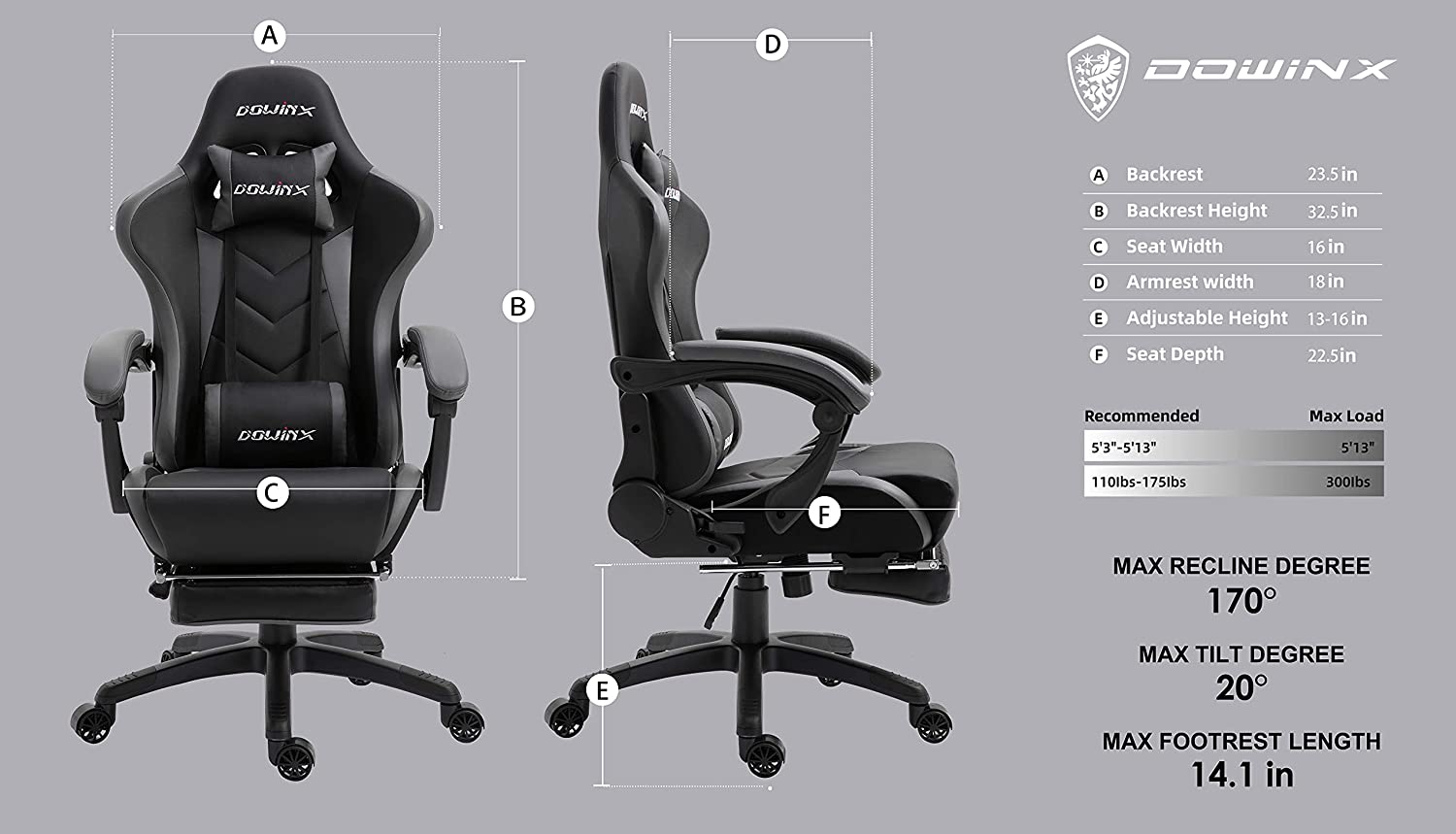 Dowinx RGB Gaming Chair with LED Lights, Ergonomic Computer Chair