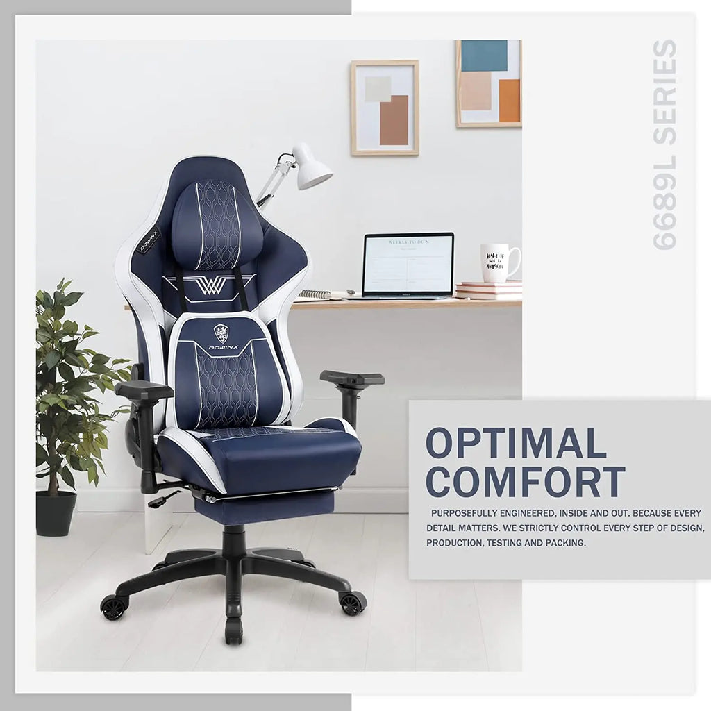 Dowinx 6689LBlue Gaming Chair Big and Tall with 4D Armrests PU Leather