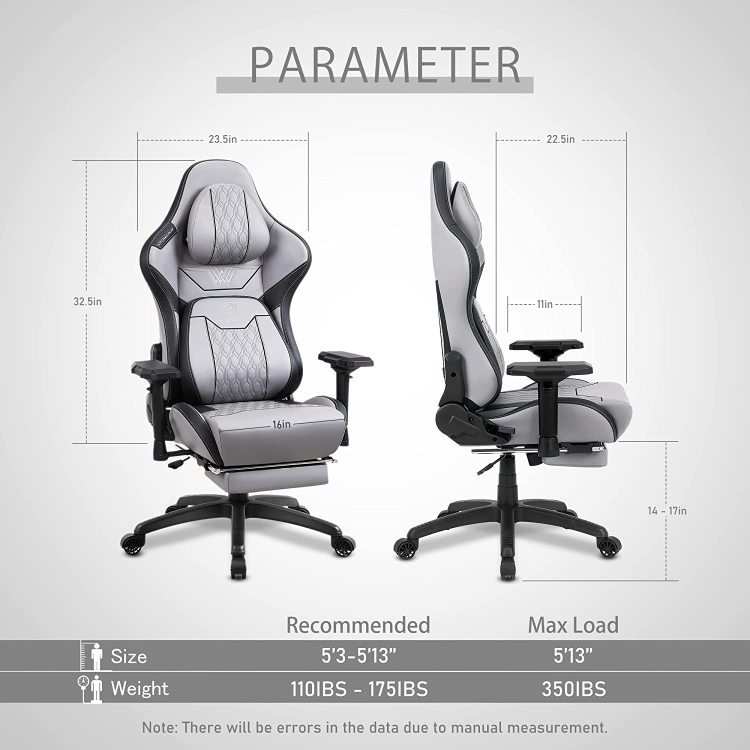 DOWINX Game Office Chair for Adults Pu Leather High Back, 350LBS, Grey