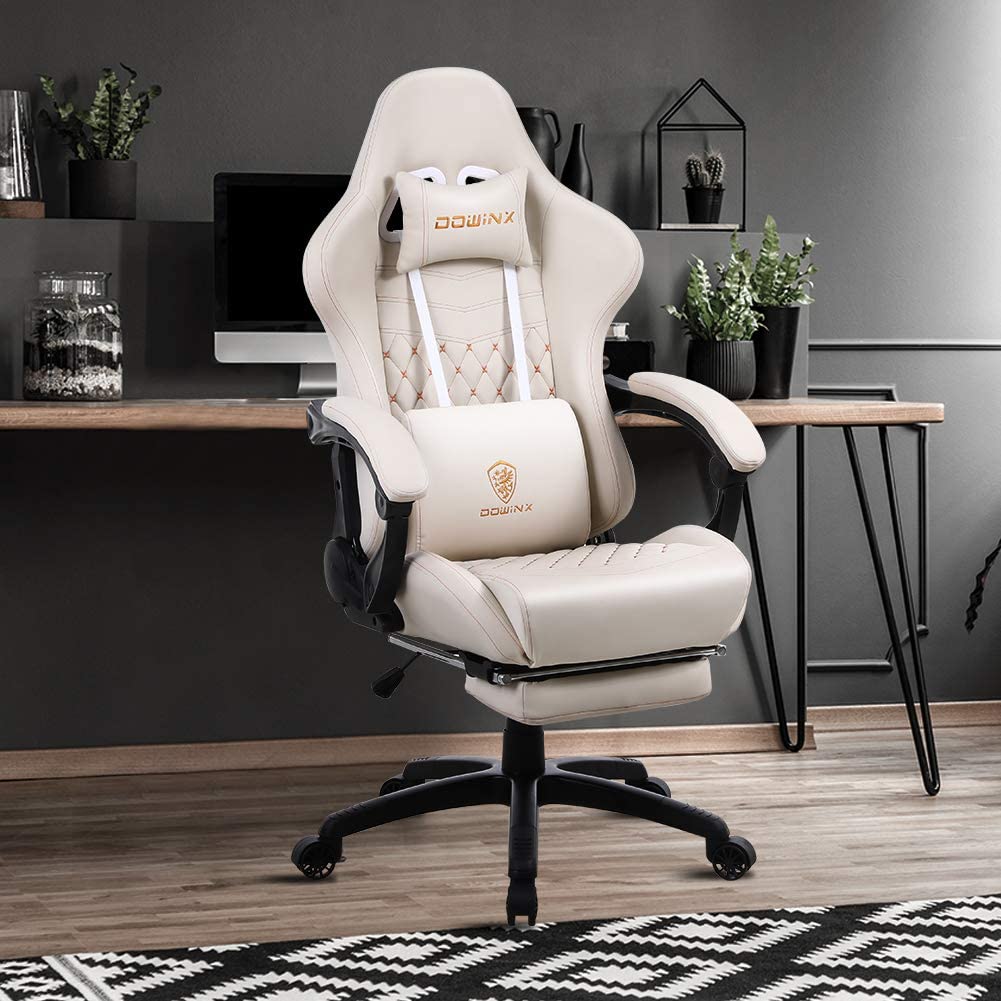 Dowinx 6689 Gaming Office Chair Ergonomic Racing Style-White(Ivory